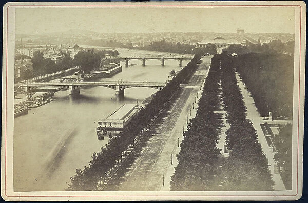France, Ile-de-France, Paris (75): View of the Seine and the Champs Elysees with the locations of the last World Exhibition of 1855, 1860