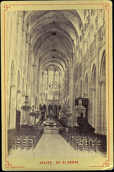France, Ile-de-France, Seine-Saint-Denis (93): abbey of Saint Denis, the interior of the nave, 1875