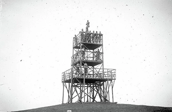 France, Lorraine, Vosges (88), Saint-Die-des-Vosges: Military on an observation tower at the border, 1895