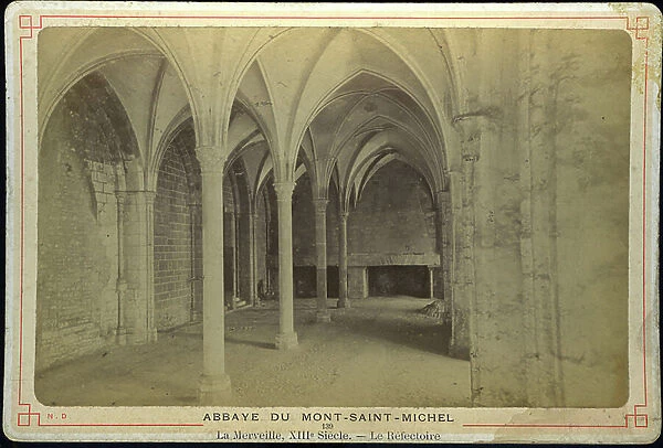 France, Lower Normandy, Manche (50), Mont Saint Michel: Abbey of Mont Saint Michel, the refectory of the monks, 1885