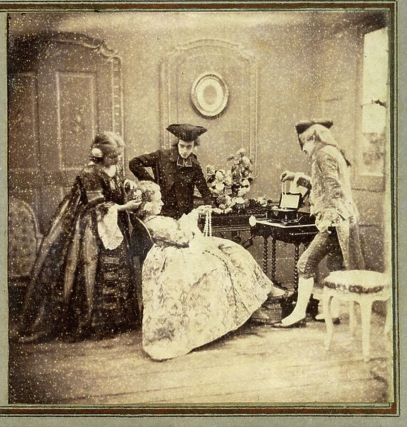 France: ' Studio reconstitution of a historical scene of the ' necliers de la Reine', 1865'