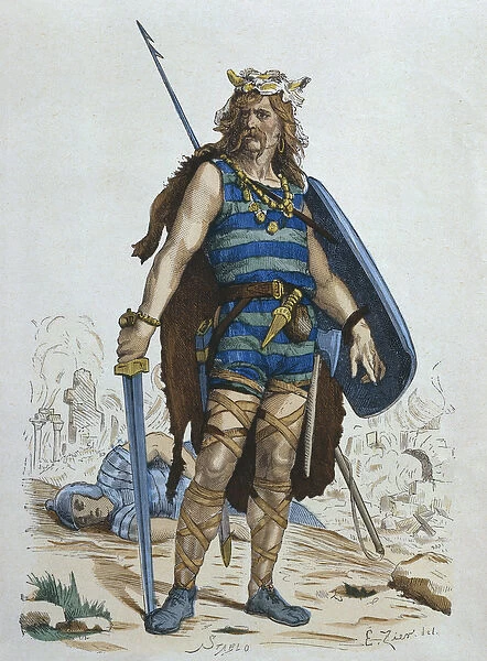 Frankish warrior in 5th century, illustration from