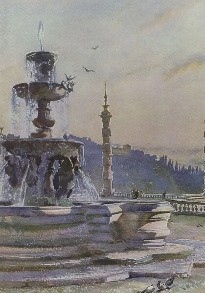 Frascati, Fountain Of Paul V, Villa Mondragone (colour litho)