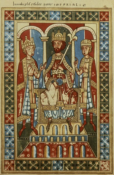 Frederick I with his two sons King Henry VI and Duke Frederick, c. 1180 (vellum)