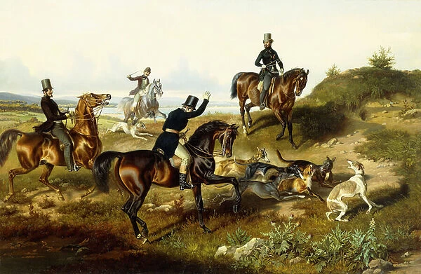 Frederick II with His Hunting Party (oil on canvas)