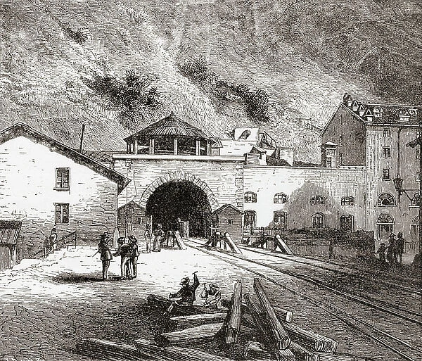 The Frejus Rail Tunnel also called The Mont Cenis Tunnel, European Alps, from the Italian side in the late 19th century. From Italian Pictures by Rev. Samuel Manning, published c.1890