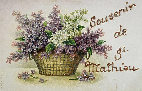 French birthday card with floral elements, 1900