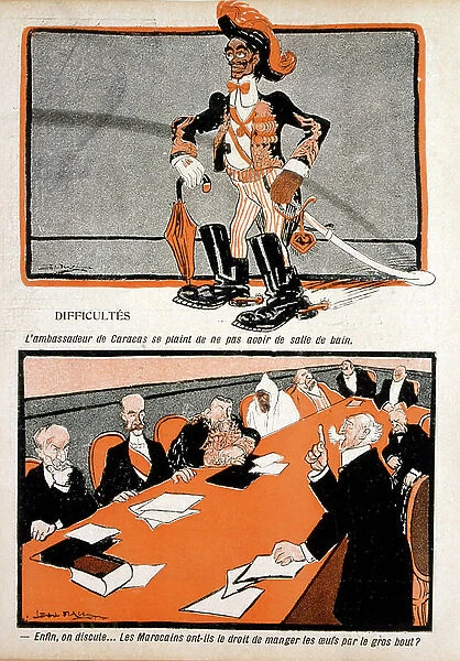 French cartoon depicting events surrounding diplomatic efforts to convene the Algeciras Conference of 1906 took place in Algeciras, Spain, and lasted from 16 January to 7 April