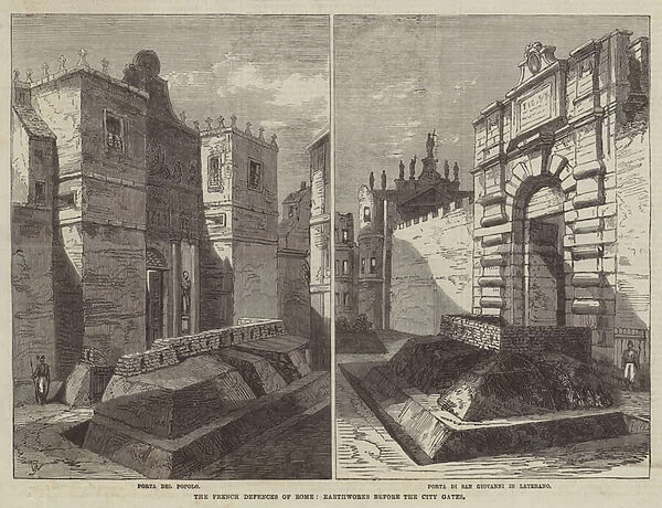 The French Defences of Rome, Earthworks before the City Gates (engraving)
