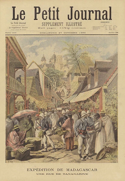 French expedition to Madagascar. A street in Antananarivo (colour litho)