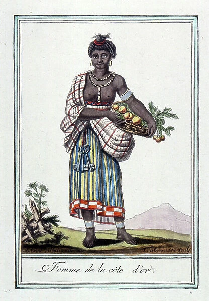 French, Illustration, showing an African woman from Cote d'Ivoire (Ivory Coast). 19th century (engraving)