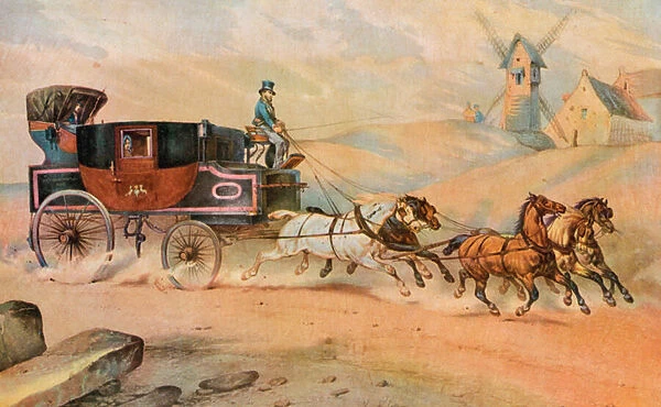 French Mail Coach (colour litho)