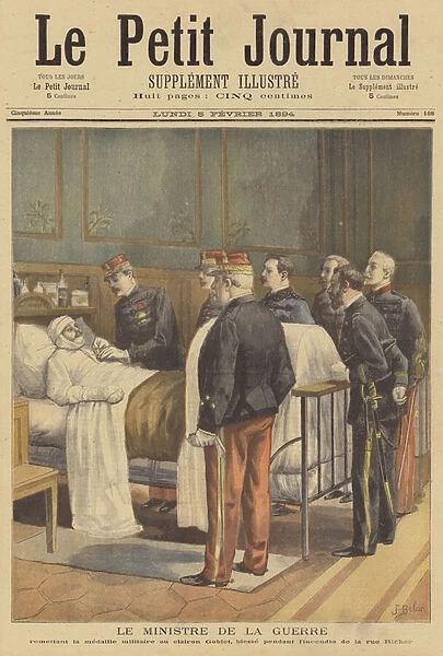 The French Minister of War giving a medal to an injured soldier (colour litho)