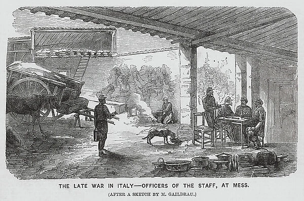 French officers at their mess, Italy (engraving)