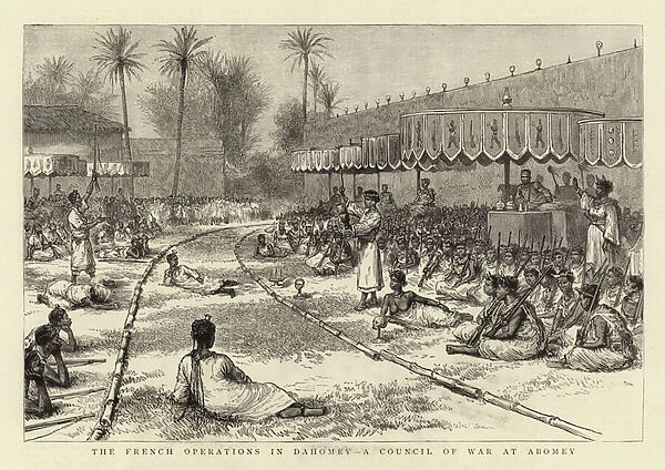 The French Operations in Dahomey, a Council of War at Abomey (engraving)