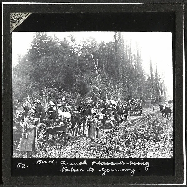 French peasants being taken to Germany, 1914 (lantern slide)