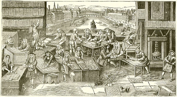 A French playing card factory in the time of Louis XIV (engraving)