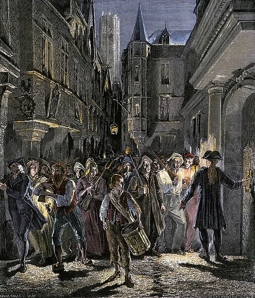 French Revolution (1789-1799): radicals patrolling the streets of Paris, around 1790. Coloured water, 19th century