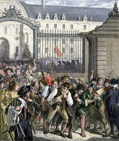 French Revolution (1789-1799): the revolutionaries taking arms at the Invalides before the capture of the Bastille prison on 14 July 1789