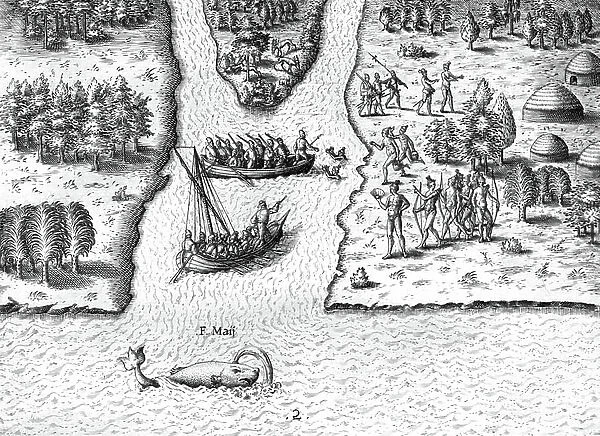 The french sails on River May, 1591 (engraving)