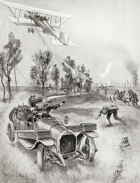 French soldiers rescuing a mechanic left behind (litho)