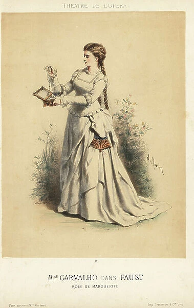 French soprano Caroline Carvalho in Faust, 1870s (lithograph)