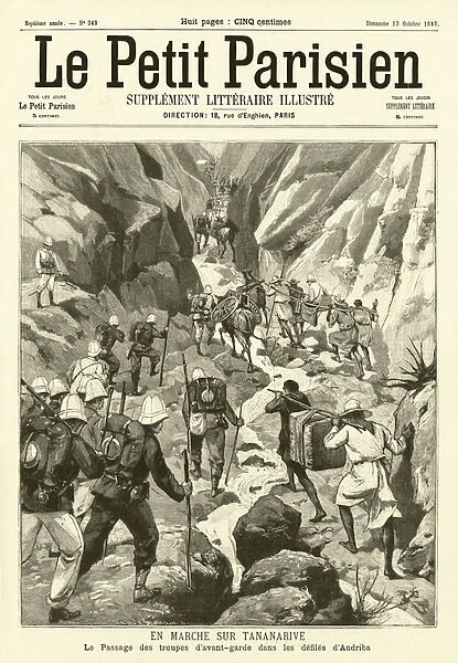 French troops advancing on Antananarivo, Madagascar (engraving)