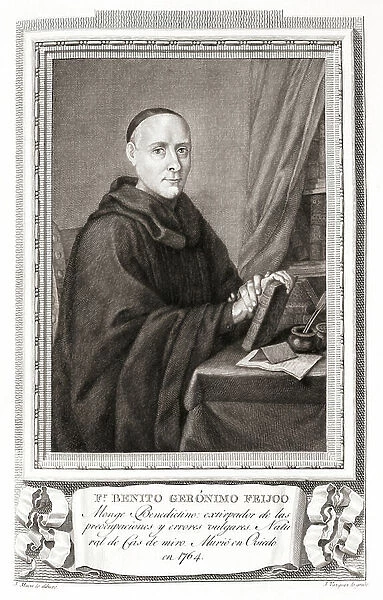 Friar Benito Jeronimo Feijoo y Montenegro, after an etching in Retratos de Los Espanoles Ilustres, Madrid, Spain, pub. 1791