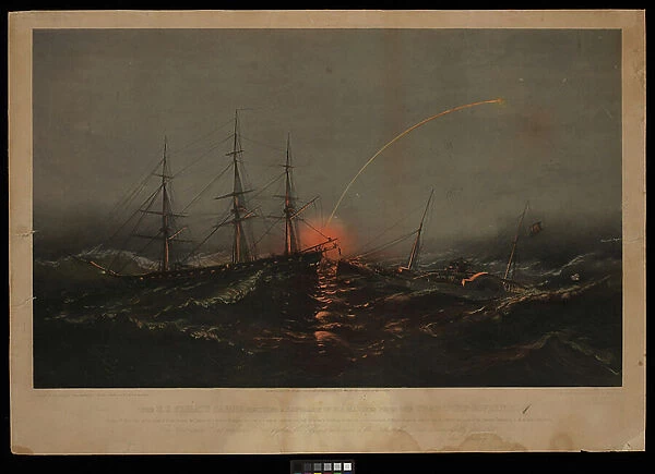 The US Frigate Sabine, Rescuing a Battalion of US Marines from the Transport Governor. On the 2nd Nov 1861 off the Coast of South Carolina (lithograph, coloured)