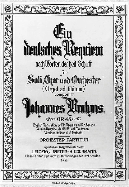 Frontispiece of the German Requiem by Johannes Brahms (1833 - 1897) (litho)