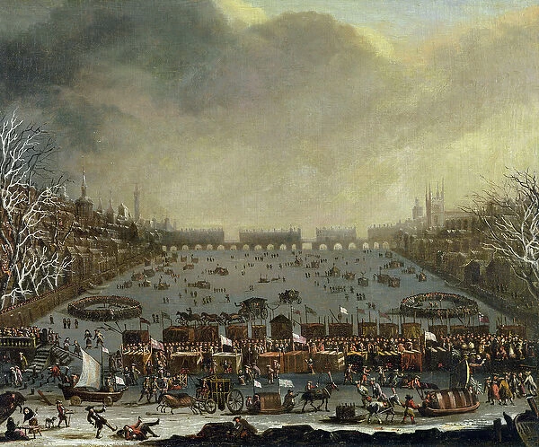 The Frost Fair of the winter of 1683-4 on the Thames, with Old London Bridge in the Distance