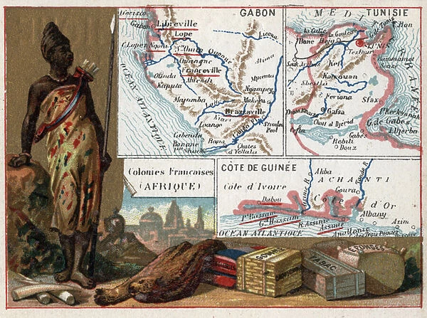 Gabon, Tunisia and the Guinee Coast in Africa. Series on the French colonies