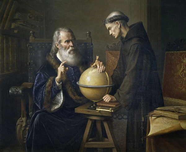 Galileo Galilei demonstrating his new astronomical theories at the university of Padua