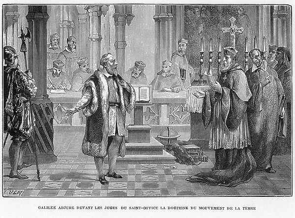 Galileo Galilei facing the Inquisition, 1870 (engraving)