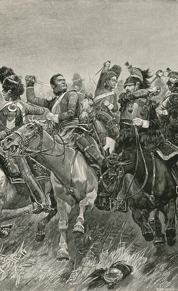 The Gallant Charge of the Scots Greys at the Battle of Waterloo (litho)