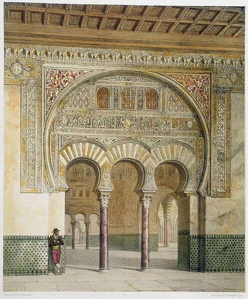 The Gallery of the Court of Lions at the Alhambra, Granada, 1853 (litho)