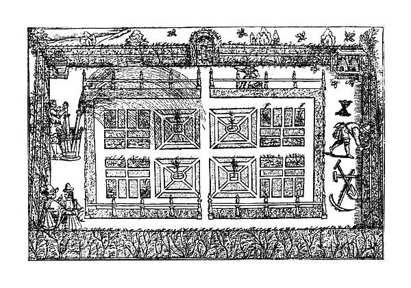 A Garden, from The Gardeners Labyrinth, 1577 (engraving) (b  /  w photo)