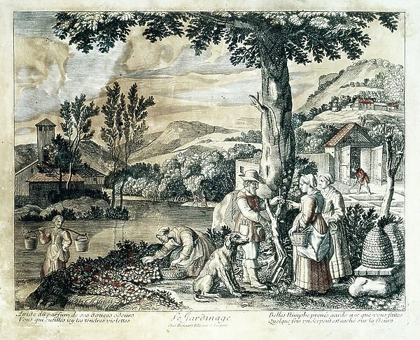 'Gardening Scene' 18th century (engraving)