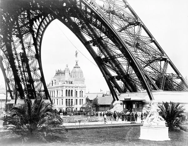 The Gas Pavilion seen through the base of the Eiffel Tower, Paris Exhibition