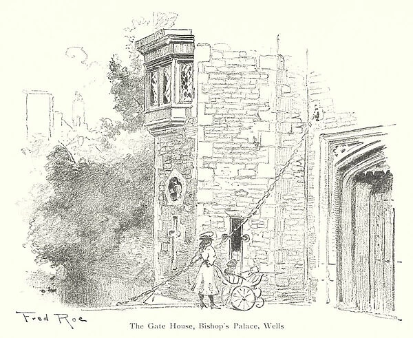 The Gate House, Bishops Palace, Wells (litho)