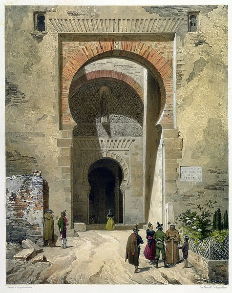 The Gate of Justice, entrance to the Alhambra, Granada, 1853 (litho)