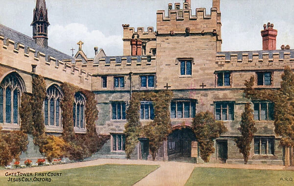 Gate Tower, First Court, Jesus Col, Oxford (colour litho)