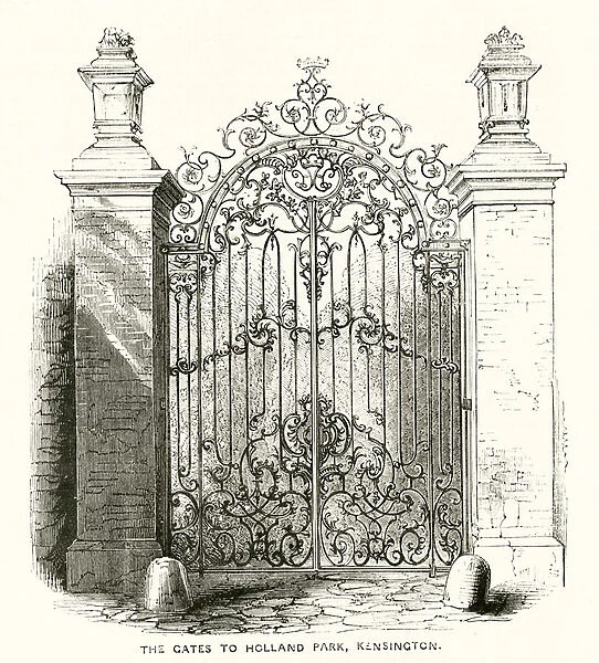 The gates to Holland Park, Kensington (engraving)