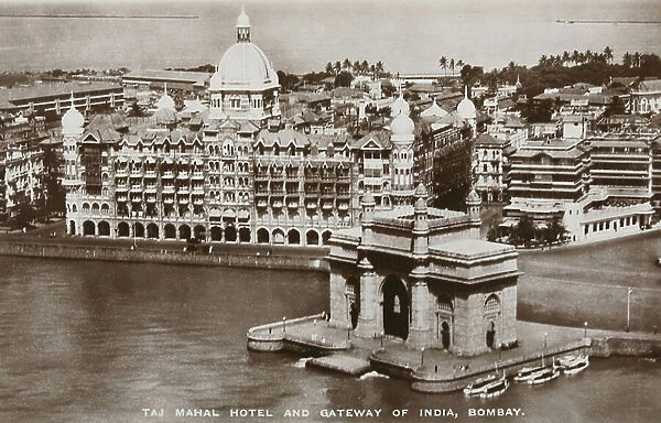 Gateway of India, Taj Mahal Hotel, Apollo Bunder, Bombay, India, 1900s (postcard)