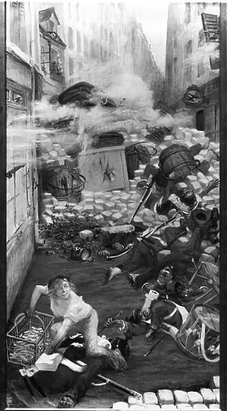 Gavroche Collecting Cartridges (oil on canvas) (b  /  w photo)