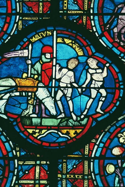 Gemini and May, from the Zodiac Window, 13th century (stained glass)
