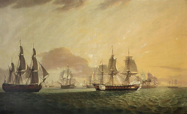 The General Goddard capturing Dutch East Indiamen, late 18th century - early 19th century (oil on canvas)