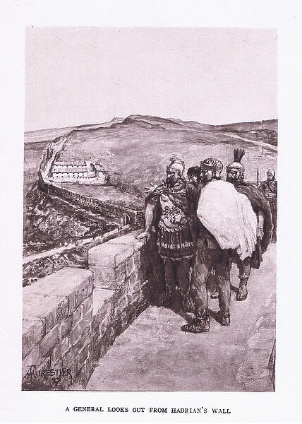 A general looks out over Hadrians Wall, illustration from The Roman Soldier