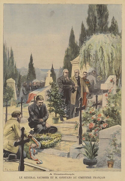 General Saussier and French Ambassador Ernest Constans at the French cemetery in Constantinople (colour litho)