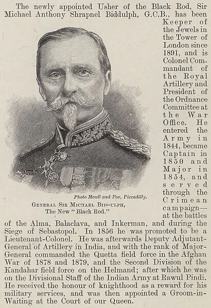 General Sir Michael Biddulph, the New 'Black Rod'(engraving)